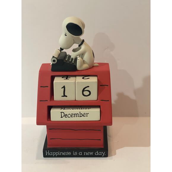 Hallmark Peanuts Snoopy Typewriter Perpetual Calendar "Happiness is a new Day" - Picture 1 of 7